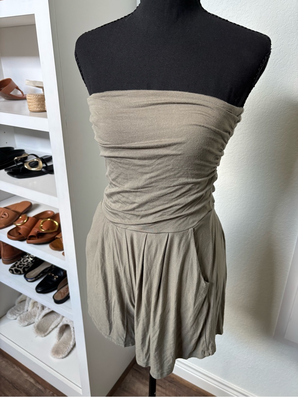 Strapless Olive Green Summer Dress - Picture 5 of 6